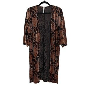 Blue Blush Women Brown Velvet Burnout Rose Duster Cardigan Small Boho Dark Fairy